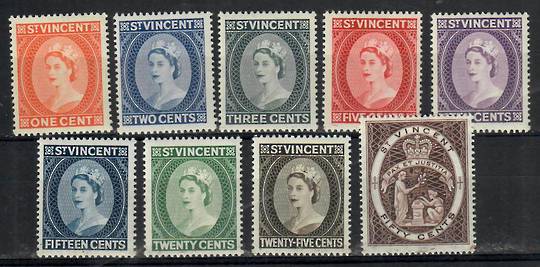 ST VINCENT 1964 Elizabeth 2nd Definitives. Set of 9 with the new watermark. Perf 13x14. - 22499 - LHM