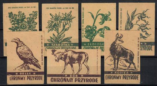 POLAND 7 matchbox labels. Chronmy Przyrode. In superb condition. Flora and fauna. - 22701 -
