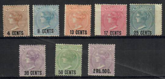 MAURITIUS 1878 Definitive Surcharges. 8 values missing only the lowest the 2c Dull Rose. The two highly catalogued values have s