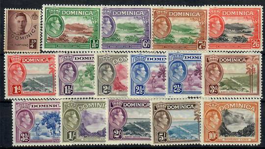 DOMINICA 1938 Geo 6th Definitives. Set of 14 plus the colour difference 2&Acirc;&frac12;d. - 23011 - Mint