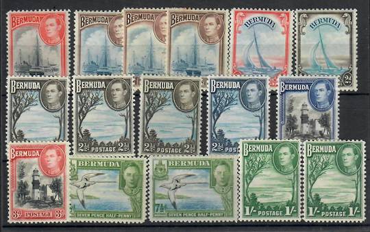 BERMUDA 1938 Geo 6th Definitives. Set of 16. Includes all of the colour varieties. SG 111a 111b 113a 113b 113c 114b 114c 115 115