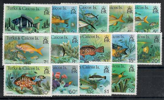TURKS & CAICOS ISLANDS 1978 Fish Definitives. Set of 14 to the $2. - 23042 - UHM