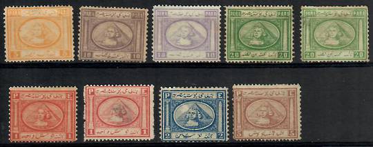 EGYPT 1867 Definitives. Set of 9. Includes both shades of the 10pa...two of the shades of the 20pa.....and both shades of the 1p