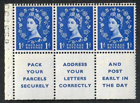 GREAT BRITAIN 1955 Elizabeth 2nd Definitive 1d Blue Booklet Pane with Labels. - 23210 - UHM