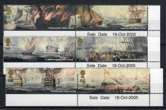 GREAT BRITAIN 2005 200th Anniversary of the Battle of Trafalgar. Set of 6 in joined pairs. - 23225 - UHM