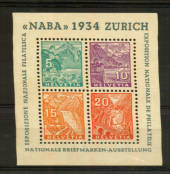 SWITZERLAND 1934 International Stamp Exhibition Zurich. Miniature sheet. The gum is toned therefore MNG. Scott 226 $US400.00. -