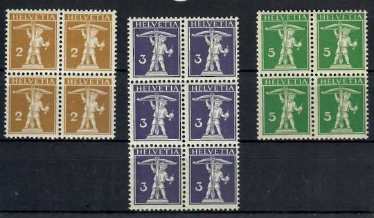 SWITZERLAND 1908 Definitives. Type 18A. 2c 3cand 5c in blocks of 4. - 23318 - UHM