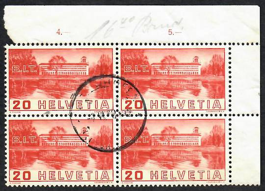 SWITZERLAND 1938 Definitive 20c Red and Buff. Block of 4. - 23319 - Used