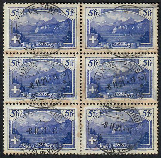 SWITZERLAND 1914 Definitive 5fr Deep Ultramarine. Block of 4 plus 2 singles. Local catalogue for the block is $400.00. - 23327 -