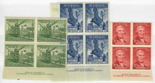 AUSTRALIA 1947 150th Anniversary of the City of Newcastle. Set of 4 in imprint blocks of 4. - 23539 - UHM