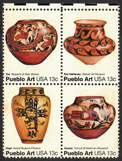 USA 1977 American Folk Art. Pueblo Art. Block of 4. - 23601 - UHM