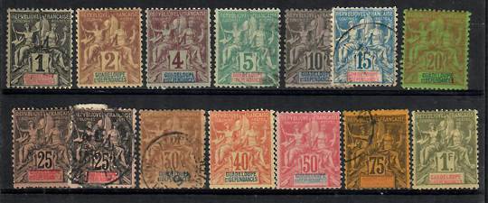 GUADELOUPE 1892 Definitives. Set of 13. Excludes 2c Brown on buff. Mixed mint and used. The top values except the 1fr are the hi