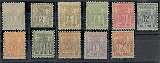 LUXEMBOURG 1882 Definitives. Simplified set of 11 excluding the 25c. The 5fr is SG 92 (£32). - 23727 - Mint