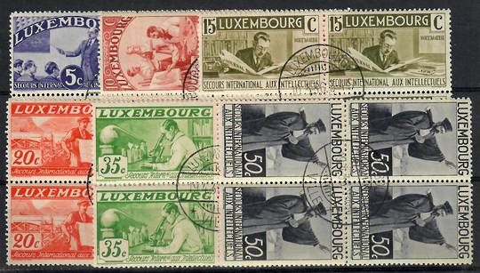 LUXEMBOURG 1935 International Relief Fund for Intellectuals. The six lowest values in blocks of 4. Nice circular cancels. - 2373