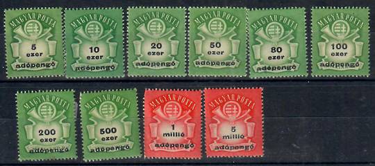 HUNGARY 1946 Inflation Definitives. Set of 10. - 23751 - Mint