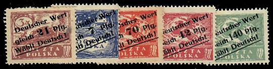 NORTHERN POLAND 1919 Definitives. 5 values overprinted "Deutscher Wert gleich ... Pfg Wehit Deutsche". Posssibly relating to Upp