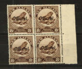 NEW ZEALAND 1935 Pictorial Official 8d Brown. Block of 4. - 24012 - UHM
