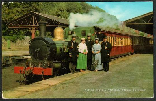 ISLE OF MAN Steam Train at Station. Coloured Postcard. - 240555 - Postcard