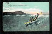 HAWAII Coloured Postcard of Surfriding an Outrigger Canoe. - 243871 - Postcard