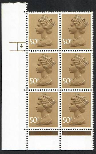 GREAT BRITAIN 1977 Elizabeth 2nd Machin 50p Ochre-Brown. Two 9.5mm  Phosphor Bands. Fluorescent Coated Paper with PVA Gum. Cylin