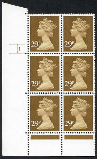 GREAT BRITAIN 1982 Elizabeth 2nd Machin 29p Ochre-Brown. Phosphorised Fluorescent Coated Paper with PVA Gum. Cylinder 1 with no