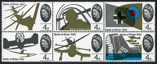 GREAT BRITAIN 1965 25th Anniversary of the Battle of Britain. Block of 6 of the 4d. - 24409 - UHM