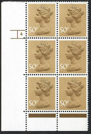 GREAT BRITAIN 1980 Elizabeth 2nd Machin 50p Ochre-Brown. Fluorescent Coated Paper with PVA Gum. Cylinder 4 with no dot. - 24412