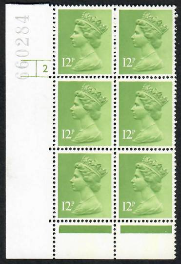 GREAT BRITAIN 1980 Elizabeth 2nd Machin 12p Yellowish Green. Cylinder Block 2 with No Dot. - 24417 - UHM