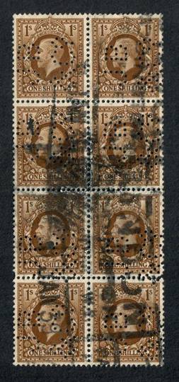 GREAT BRITAIN Geo 5th 1/- Brown. Block of 8. Perfin J B & Co (sideways). - 24420 - Used