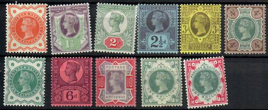 GREAT BRITAIN 1887 Victoria 1st Definitives. Part of the set. ½d ½d 1½d 2d 2½d 3d 4d 6d 10d 1/- 1/-. All in fine condition. - 24