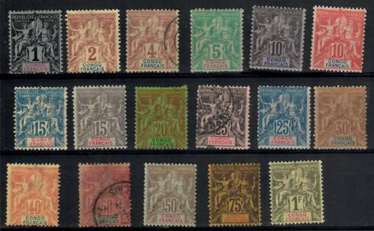 CONGO 1892 Definitives. Set of 17. Three values used. - 24502 - Mixed