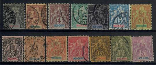 INDO-CHINA 1892 Definitives. Set of 14. The 5fr is mint.