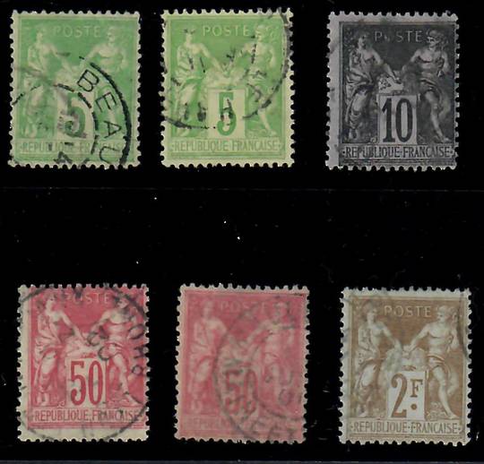 FRANCE 1898 Definitives. Tinted paper. Mixture of Types 1 and 2. Set of 6. - 24517 - Used