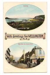 Coloured postcard. Two views. Island Bay and Cuba Street. Greetings card. - 247374 - Postcard