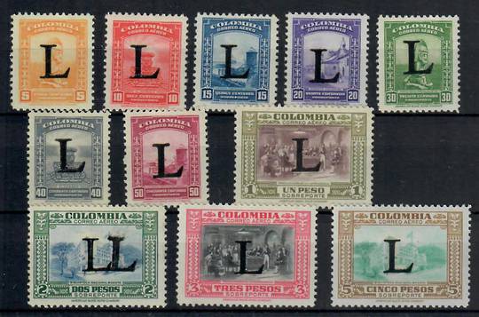 COLOMBIA Private Air Company LANSA 1950 Definitives. (First) overprint on Colombia stamps "L". The 2p has a double overprint. Se