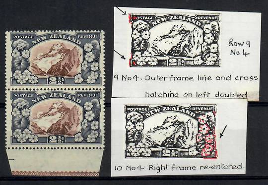 NEW ZEALAND 1935 Pictorial 2Â½d Chocolate and Blue-Slate. Multiple watermark. Perf 13.75x13Â½. Row 9/4 and 10/4.re-entries. - 25