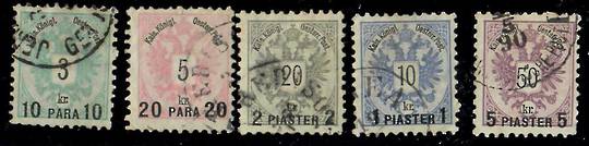 AUSTRO-HUNGARIAN POSTS in the Turkish Empire 1888 Definitives surcharges on Austrian types. Set of 5. - 25529 - Used