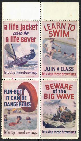 NEW ZEALAND 1955 Stop Drowning. Set of 10 in two blocks of four and one joined pair. - 25679 - Cinderellas
