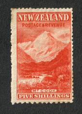 NEW ZEALAND 1898 Pictorial 5/- Deep Red. Compound Perfs. Upright Watermark. Centred east. Slight crease and soiling. Gum has sli