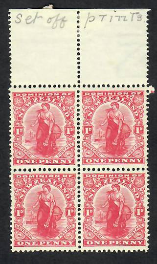 NEW ZEALAND 1926 1d Dominion. Block of 4 Offset on the back. Superb item. Clean as a whisker and perfect to boot.. - 26058 - UHM