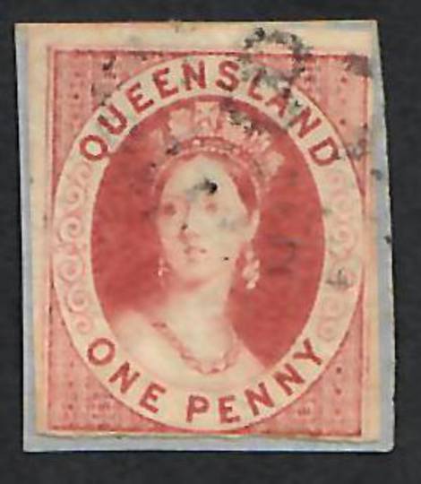 QUEENSLAND 1d Carmine-Rose. A very fine used  copy on small piece with British Phil. Soc certificate of authenticity. A key stam