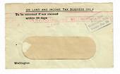 NEW ZEALAND 1918 Window envelope 31/7/18 On Land and Income Tax Business Only. Purple 1½d  Paid Wellington NZ Permit No 50. Slog