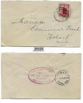 NZ Post and Telegraph Wellington Society and Literary Club cachet on envelope from Wellington to Hobart. The envelope has been p