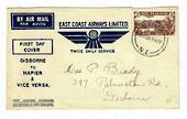 NEW ZEALAND 1935 Cover flown from NAPIER 16/4/35 9.30 am to GISBORNE 16/4/35 12.30 pm. Both C class postmarks. Bears 3d airmail.