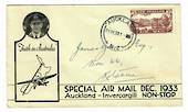 NEW ZEALAND 1933 Special Airmail Auckland to Invercargill sent from Auckland to Rotorua. - 30141 - PostalHist