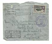 CEYLON 1936 Colombo to Karachi to London Flight Cover . Cachet INDO--CEYLON SPECIAL FLIGHT X"MAS AIRMAIL in purple. Front. - 301