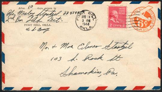 USA Airmail Letter from servicemam at Fort Sill Oklahoma to Pennsylvania. - 30262 - PostalHist