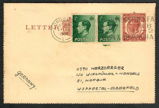 GREAT BRITAIN 1935 Lettercard ( Geo 5th) from London to Germany. Two ½d Edward 8th added postage. - 30366 - PostalHist