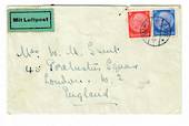 GERMANY 1935 Cover to Great Britain. Label MIT LUFTPOST. Postmark MUNCHEN 3/11/35. Torn on the reverse. Toned around the stamps.