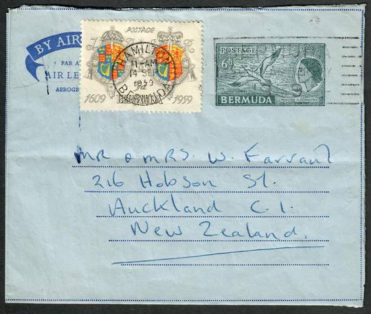 BERMUDA 1959 Aerogramme to New Zealand with additional postage. - 30641 - PostalHist